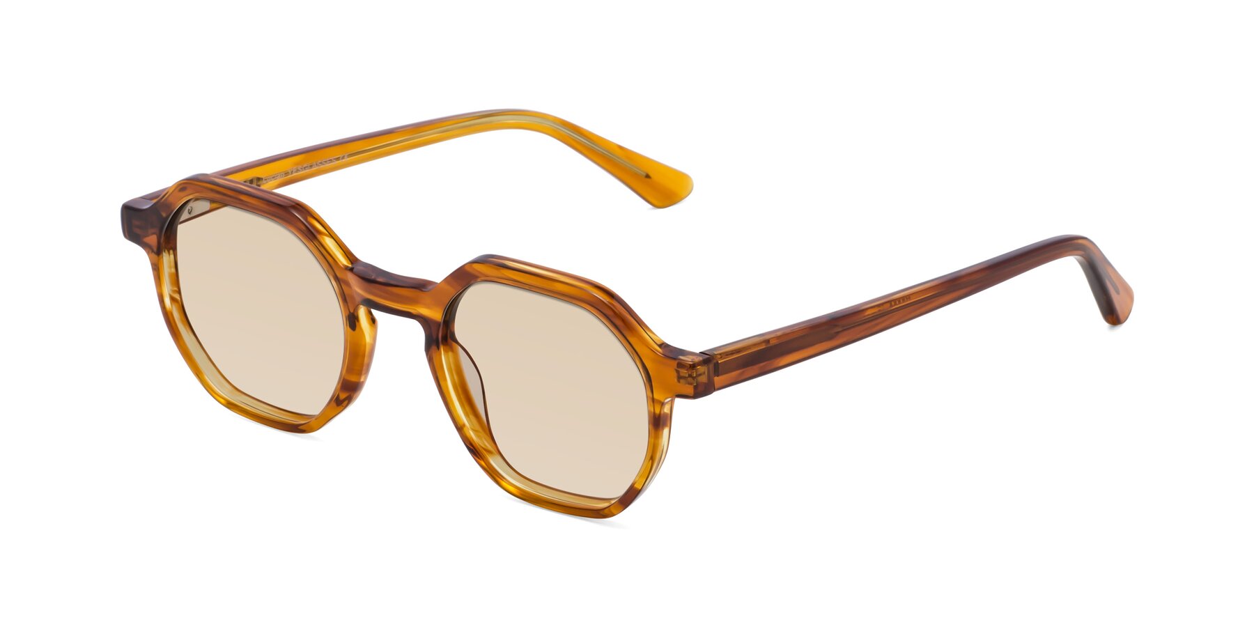Angle of Lucian in Striped Amber with Light Brown Tinted Lenses