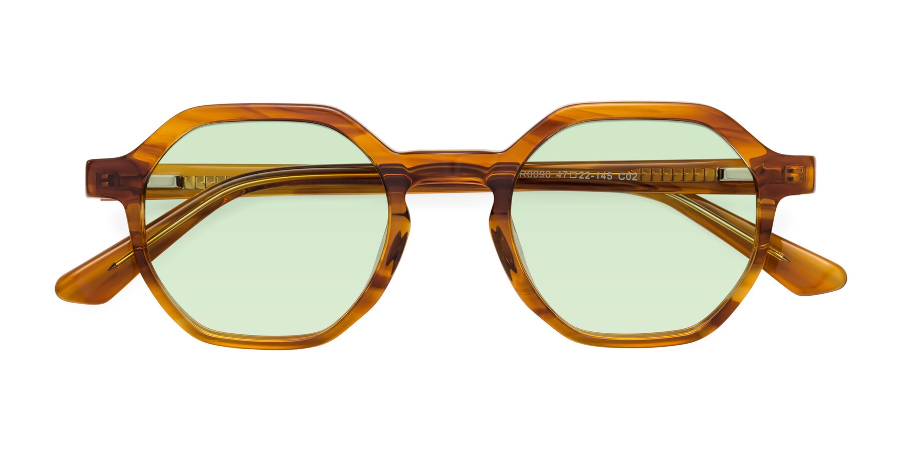 Folded Front of Lucian in Striped Amber with Light Green Tinted Lenses