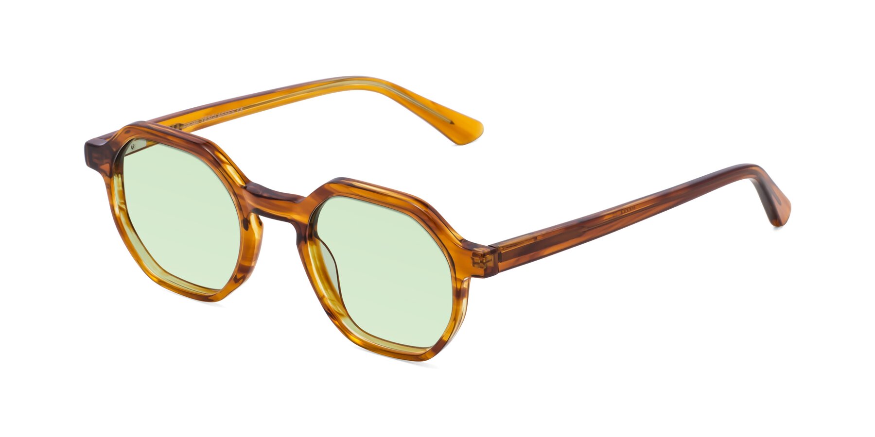 Angle of Lucian in Striped Amber with Light Green Tinted Lenses