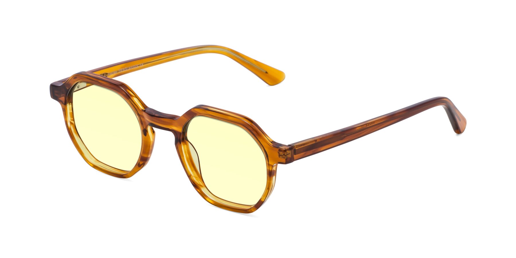 Angle of Lucian in Striped Amber with Light Yellow Tinted Lenses