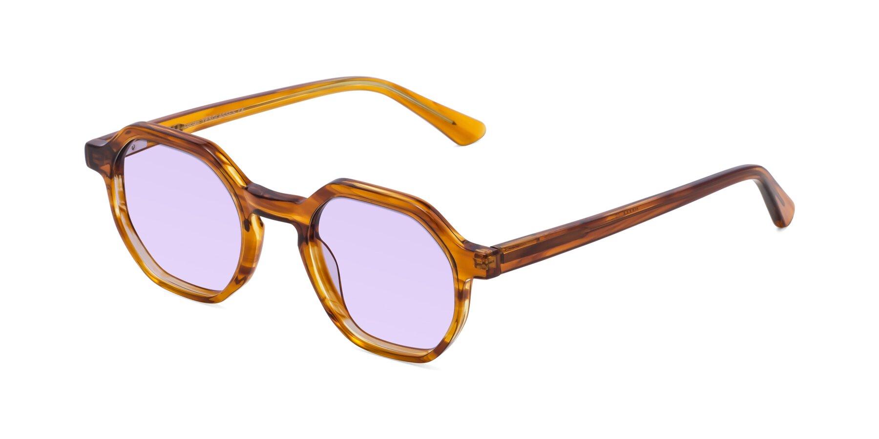 Angle of Lucian in Striped Amber with Light Purple Tinted Lenses