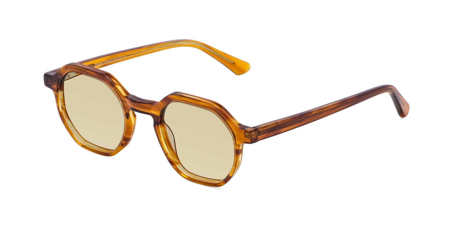 Angle of Lucian in Striped Amber with Light Champagne Tinted Lenses