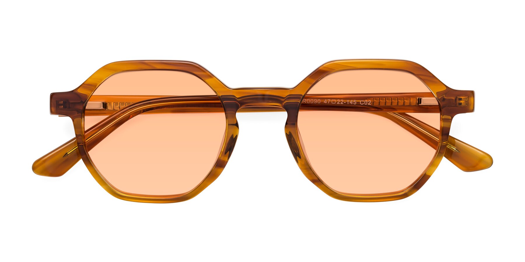 Folded Front of Lucian in Striped Amber with Light Orange Tinted Lenses