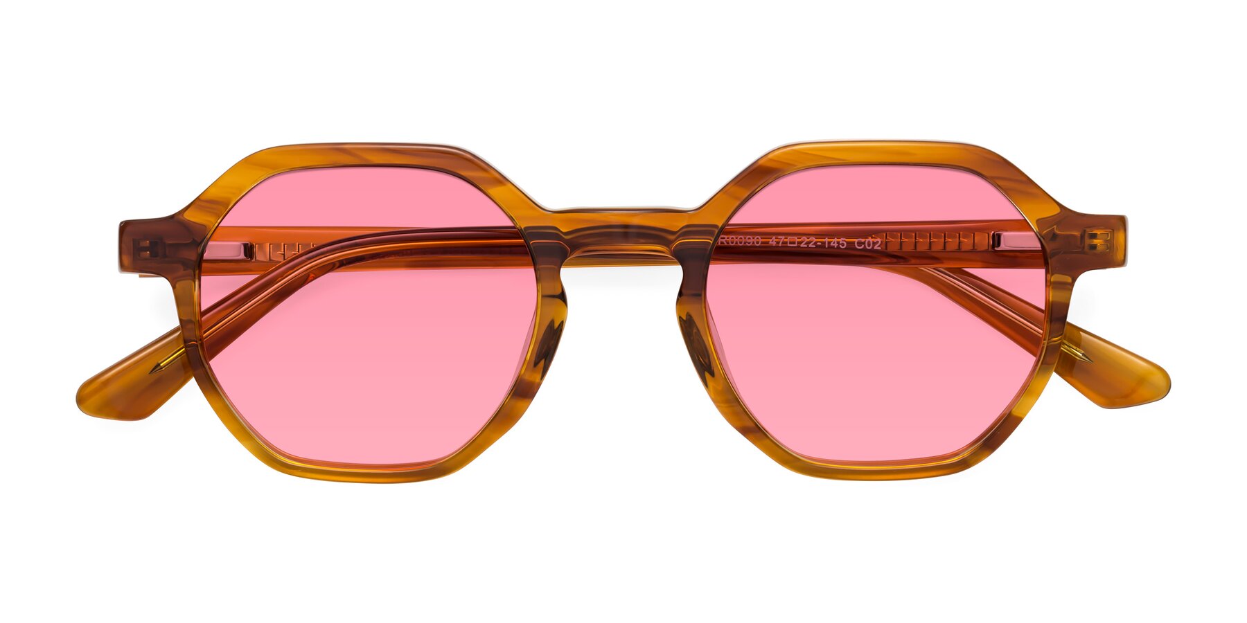 Folded Front of Lucian in Striped Amber with Pink Tinted Lenses