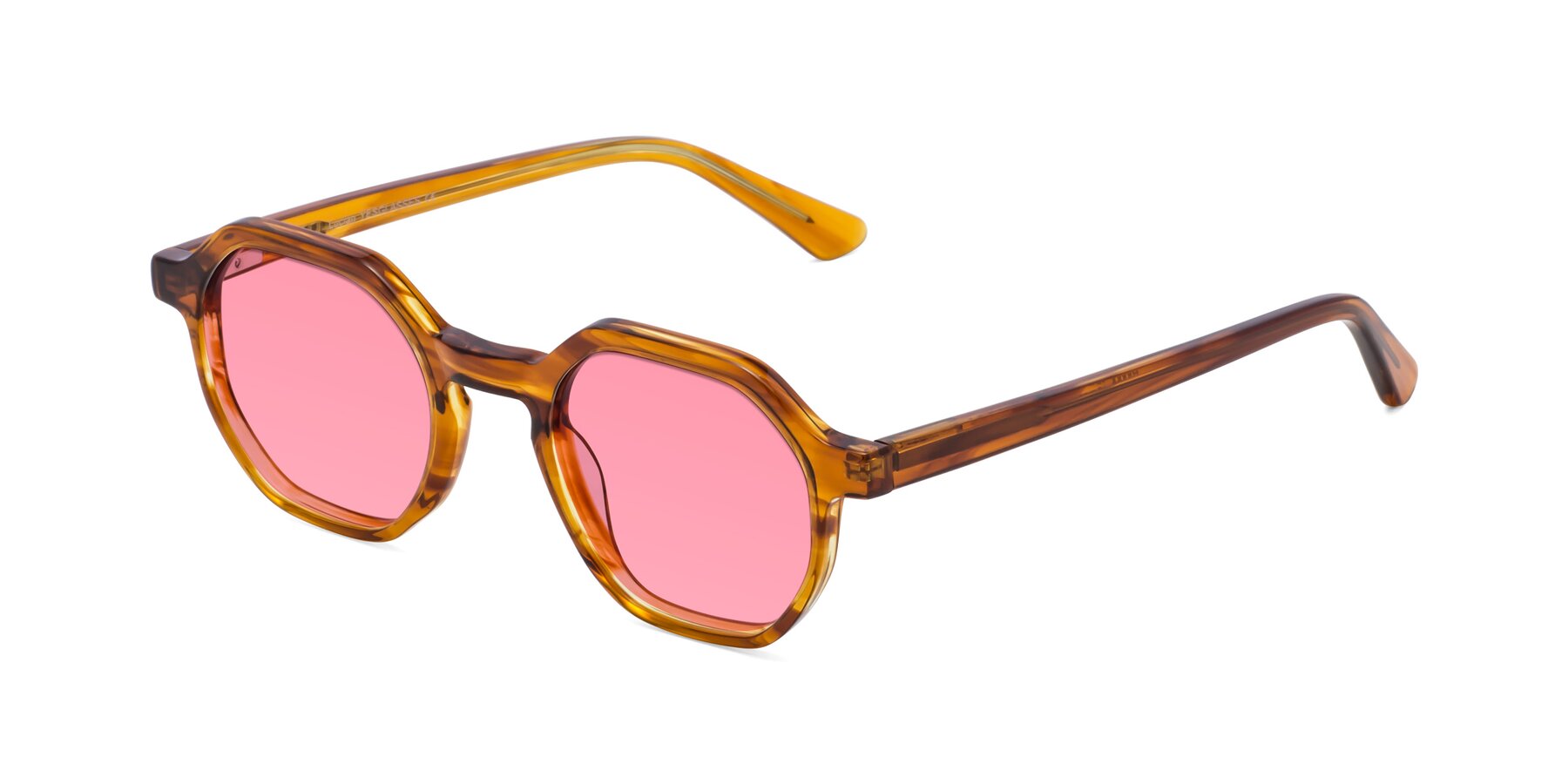 Angle of Lucian in Striped Amber with Pink Tinted Lenses
