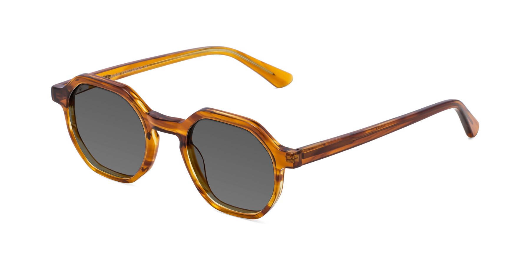 Angle of Lucian in Striped Amber with Medium Gray Tinted Lenses