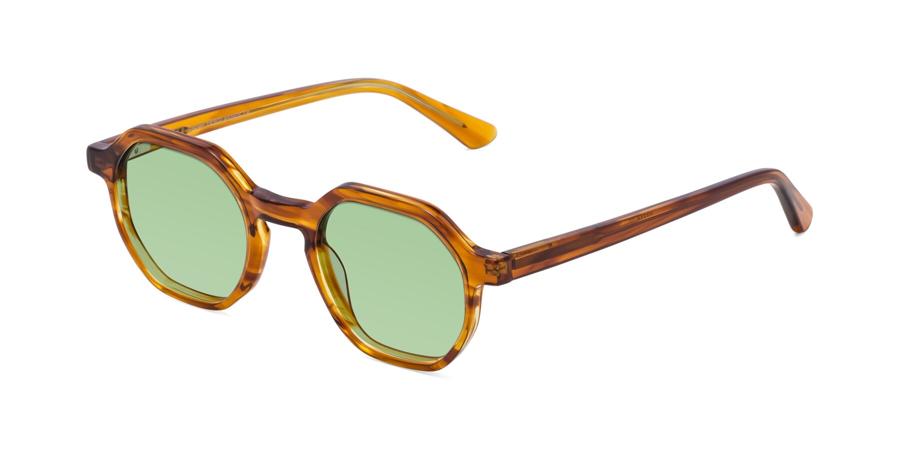 Angle of Lucian in Striped Amber with Medium Green Tinted Lenses