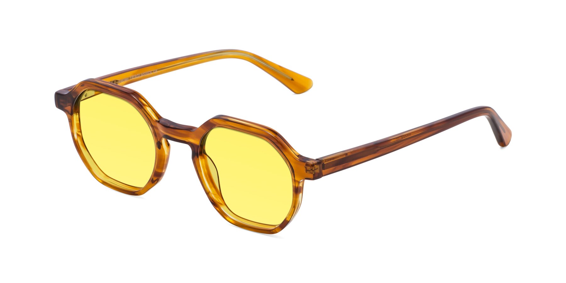 Angle of Lucian in Striped Amber with Medium Yellow Tinted Lenses