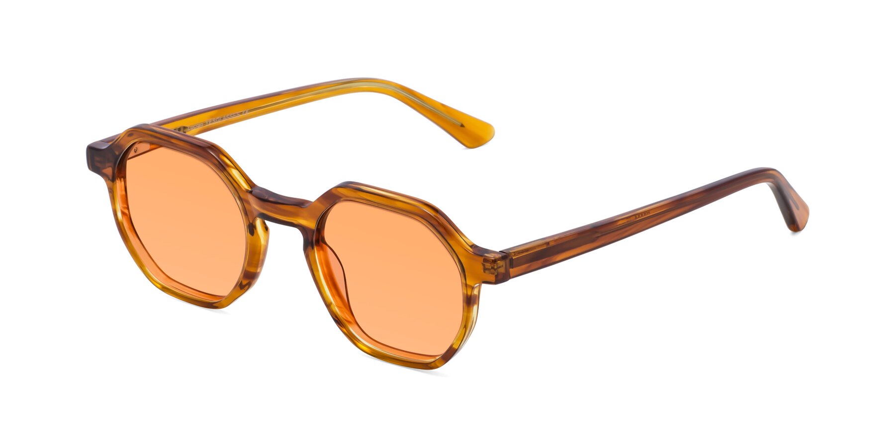 Angle of Lucian in Striped Amber with Medium Orange Tinted Lenses