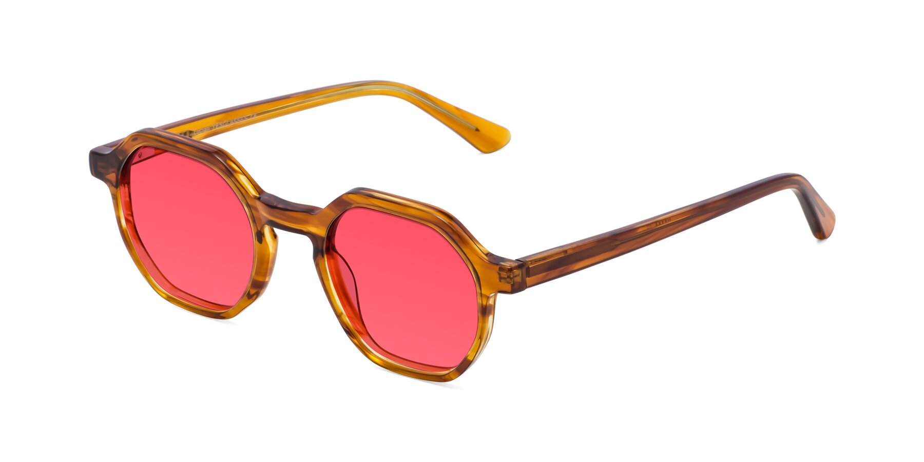 Angle of Lucian in Striped Amber with Red Tinted Lenses