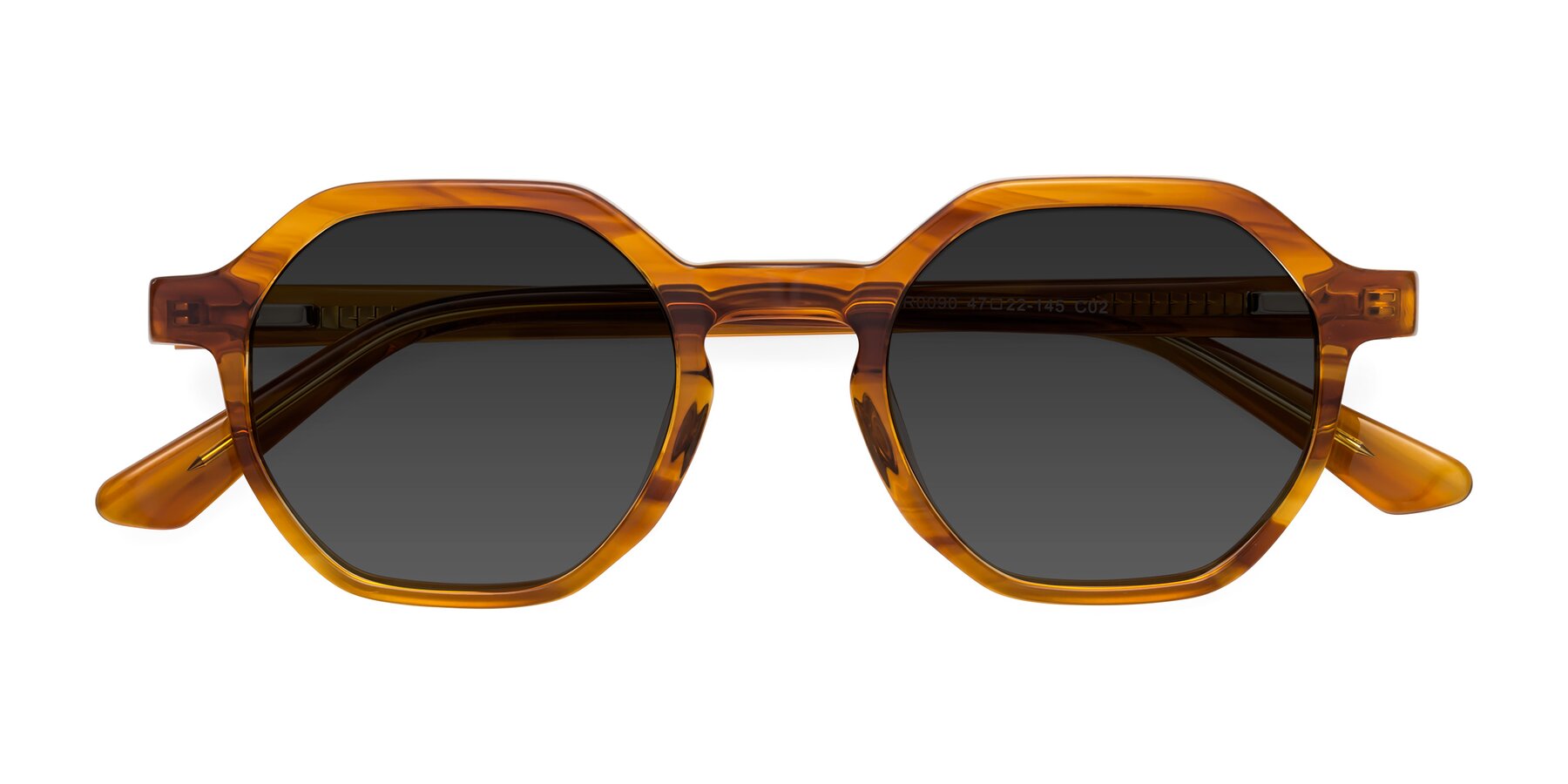 Folded Front of Lucian in Striped Amber with Gray Tinted Lenses