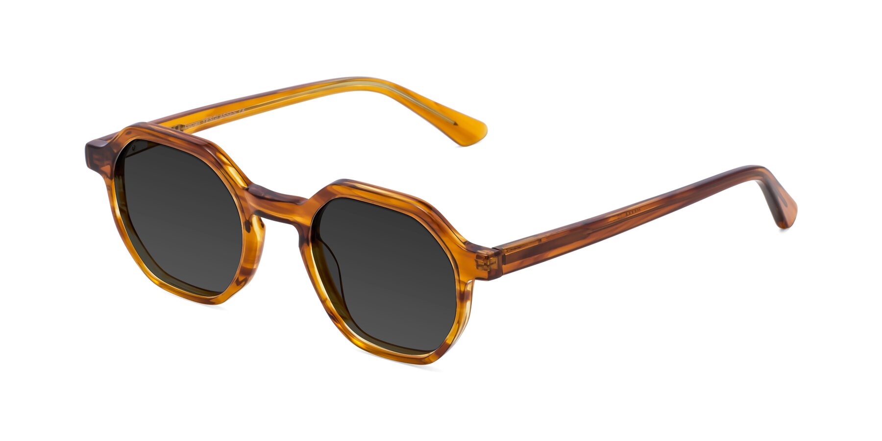 Angle of Lucian in Striped Amber with Gray Tinted Lenses