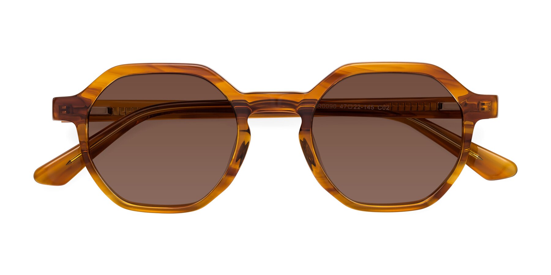 Folded Front of Lucian in Striped Amber with Brown Tinted Lenses