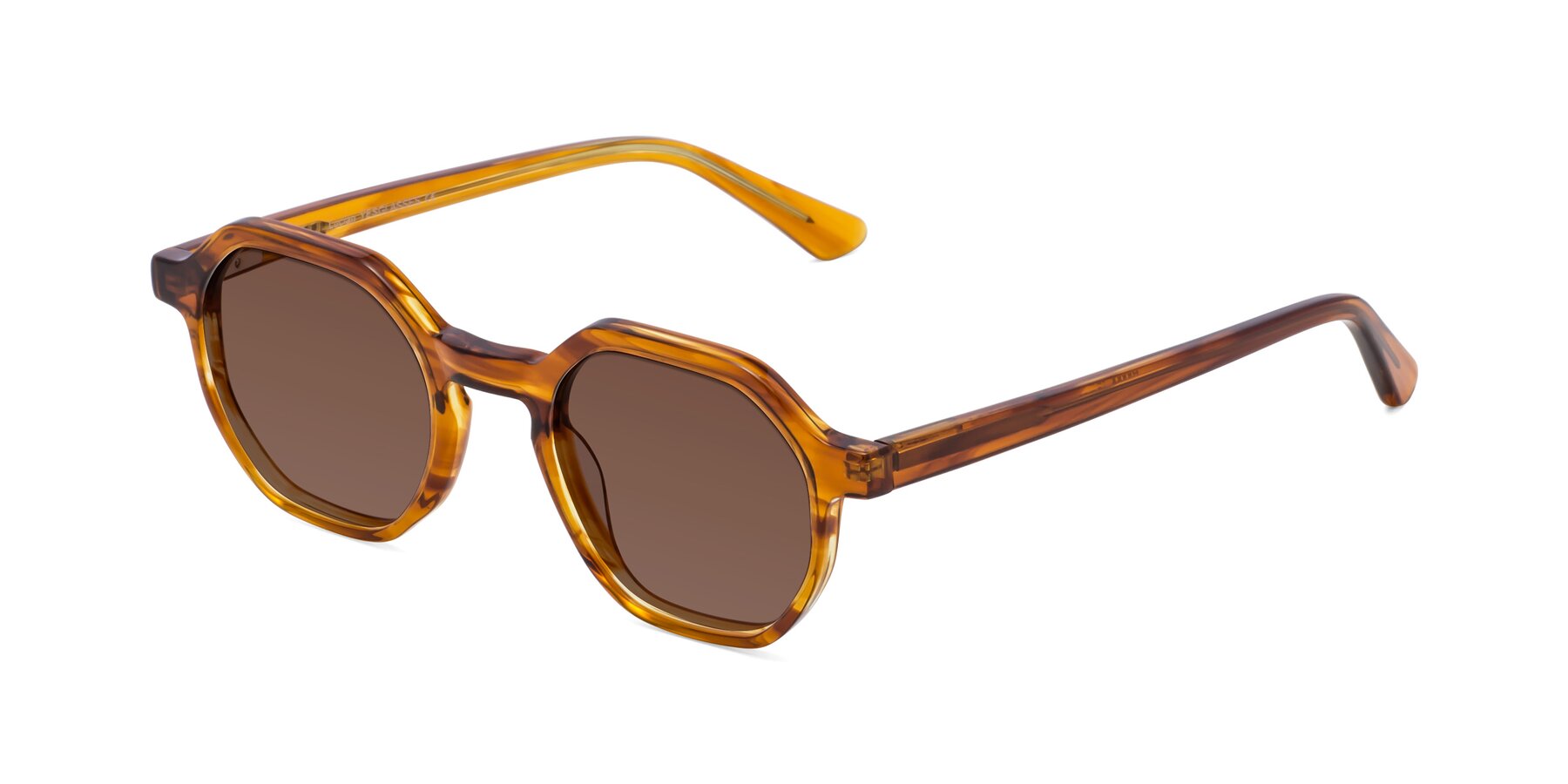 Angle of Lucian in Striped Amber with Brown Tinted Lenses