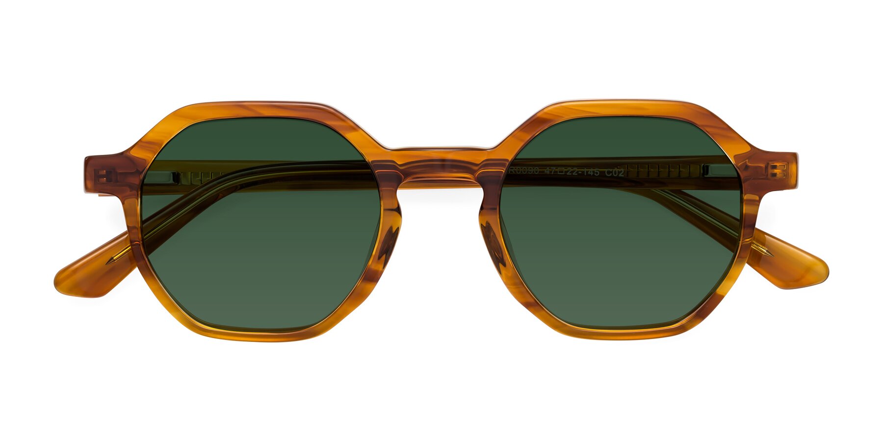 Folded Front of Lucian in Striped Amber with Green Tinted Lenses