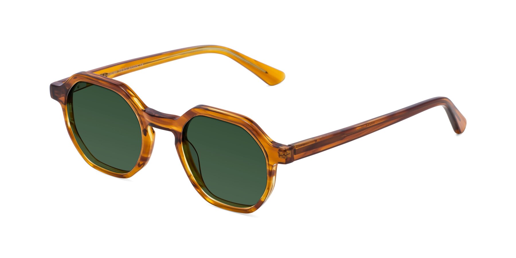 Angle of Lucian in Striped Amber with Green Tinted Lenses