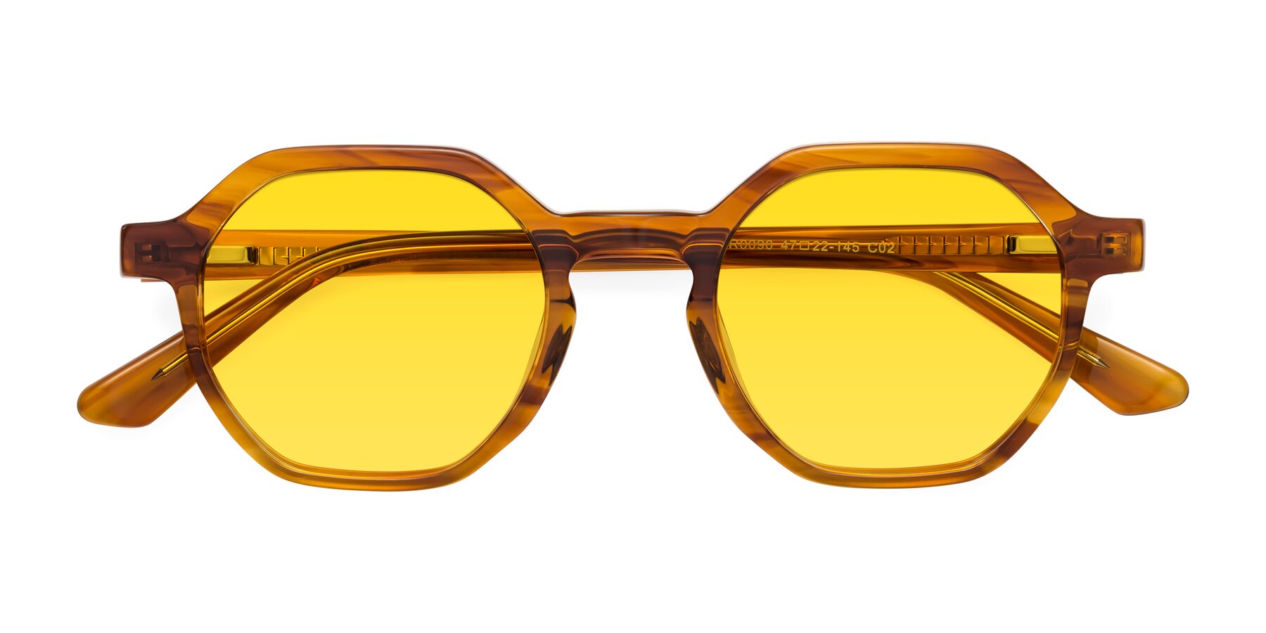 Folded Front of Lucian in Striped Amber with Yellow Tinted Lenses