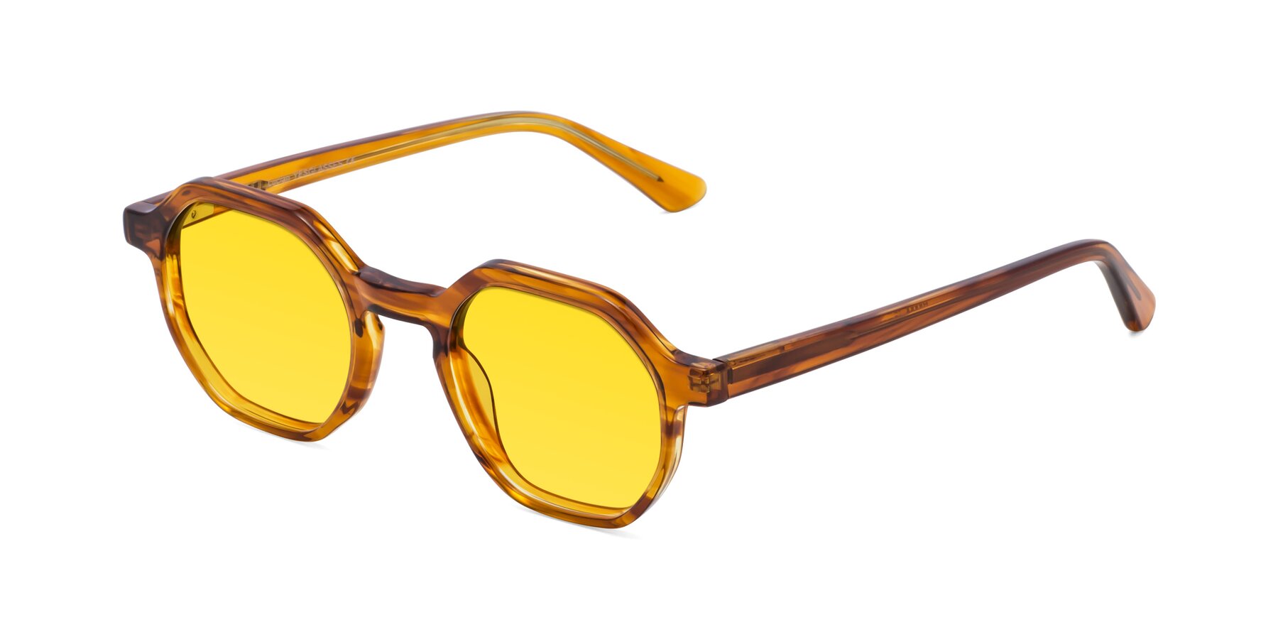 Angle of Lucian in Striped Amber with Yellow Tinted Lenses