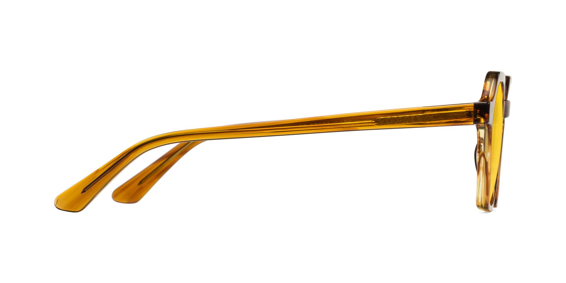 Side of Lucian in Striped Amber with Yellow Tinted Lenses