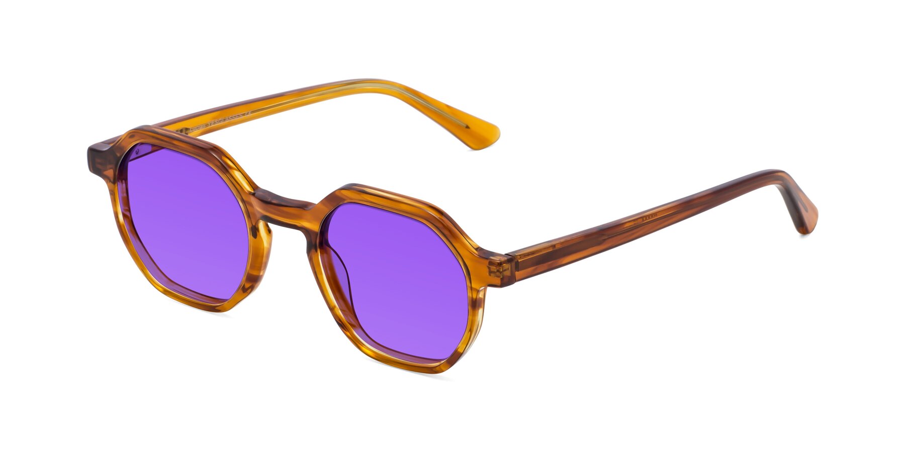Angle of Lucian in Striped Amber with Purple Tinted Lenses