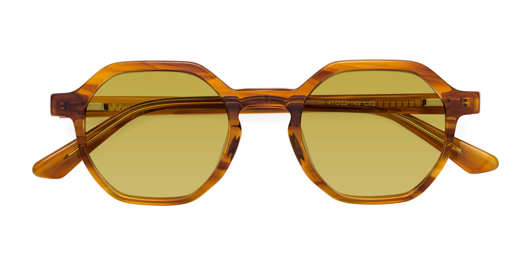 Folded Front of Lucian in Striped Amber with Champagne Tinted Lenses