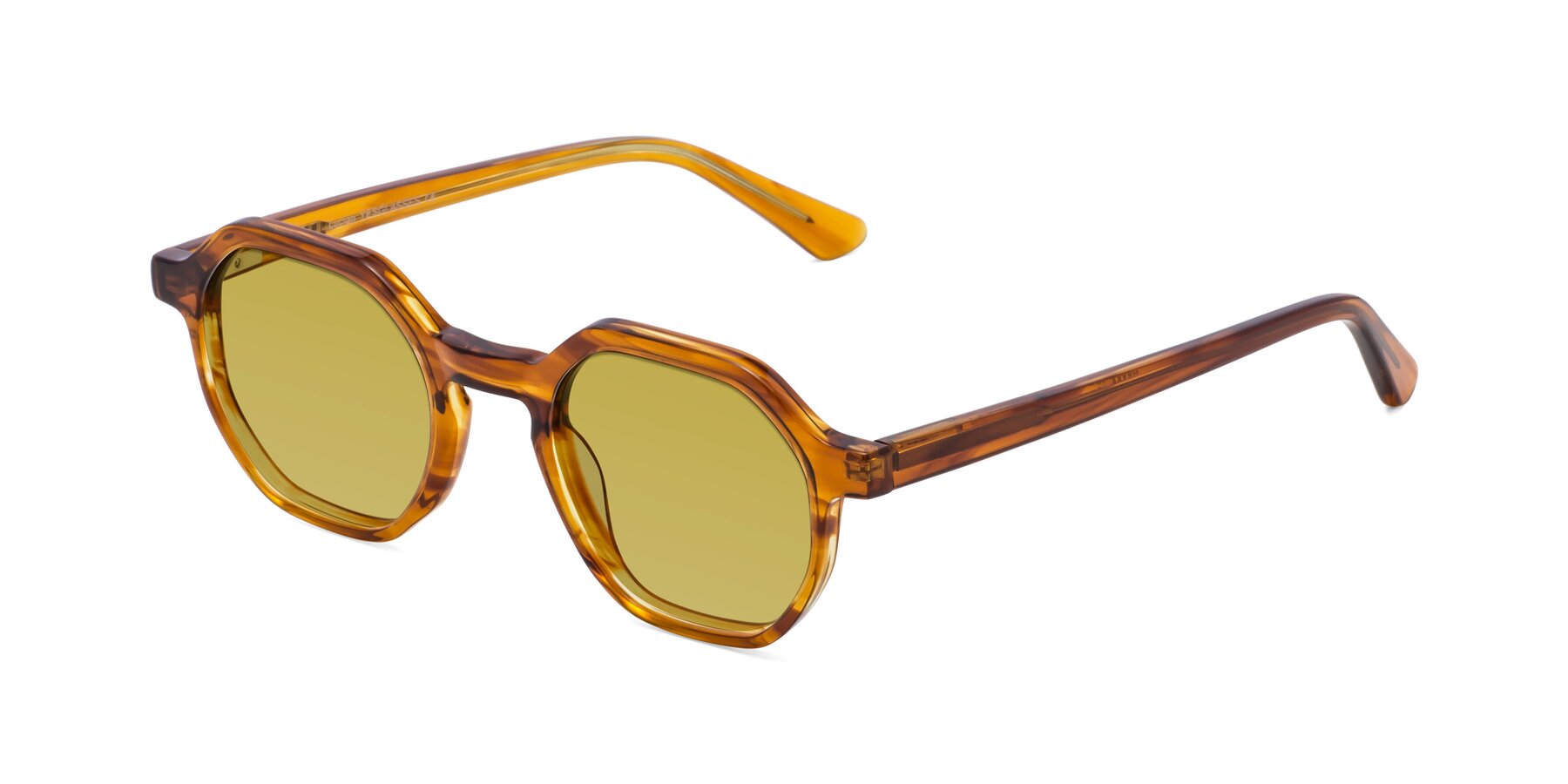 Angle of Lucian in Striped Amber with Champagne Tinted Lenses