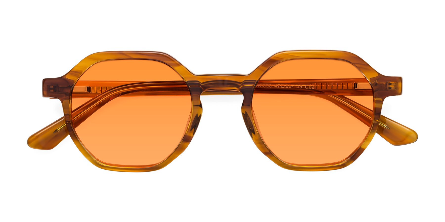Folded Front of Lucian in Striped Amber with Orange Tinted Lenses