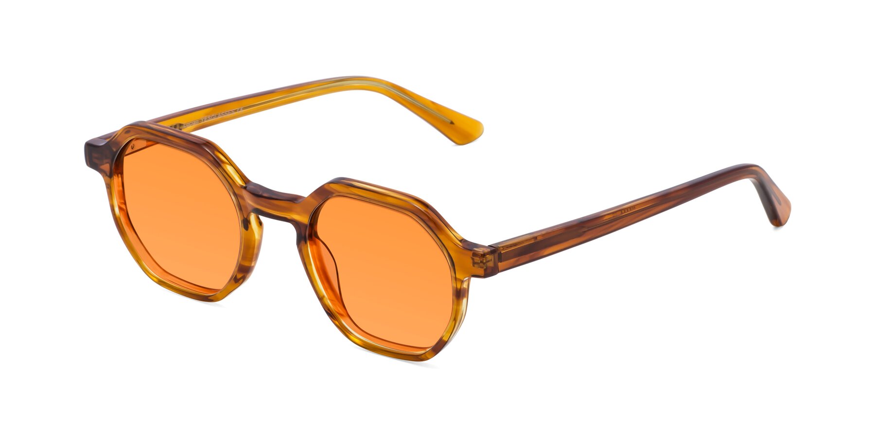 Angle of Lucian in Striped Amber with Orange Tinted Lenses