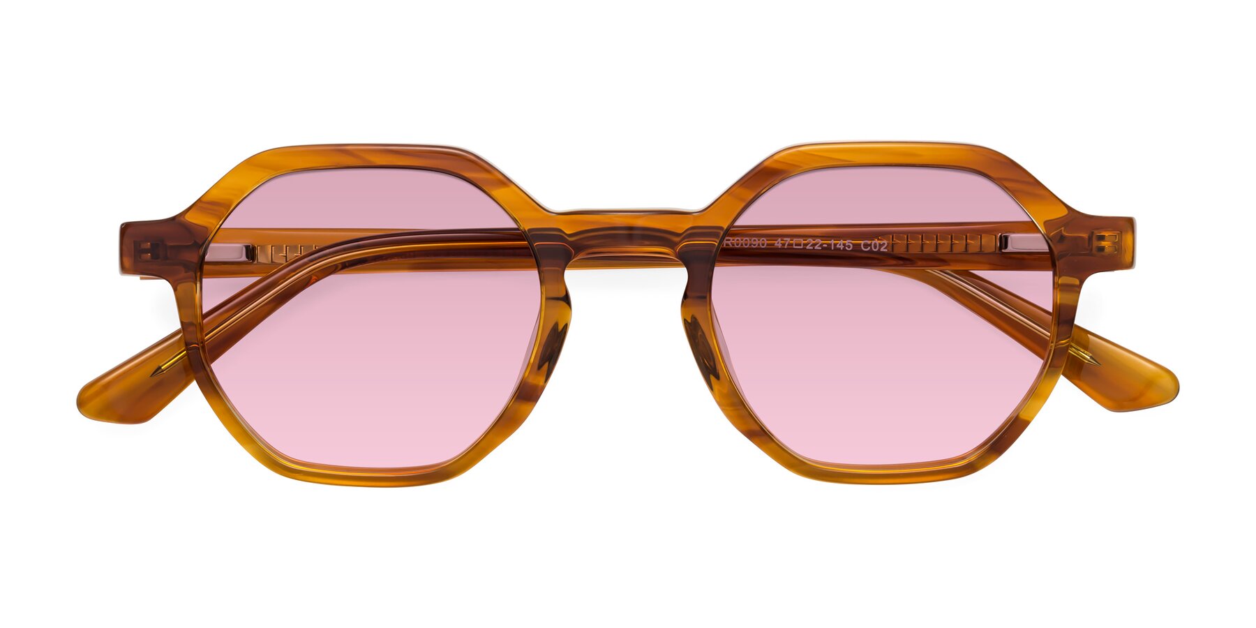 Folded Front of Lucian in Striped Amber with Light Wine Tinted Lenses