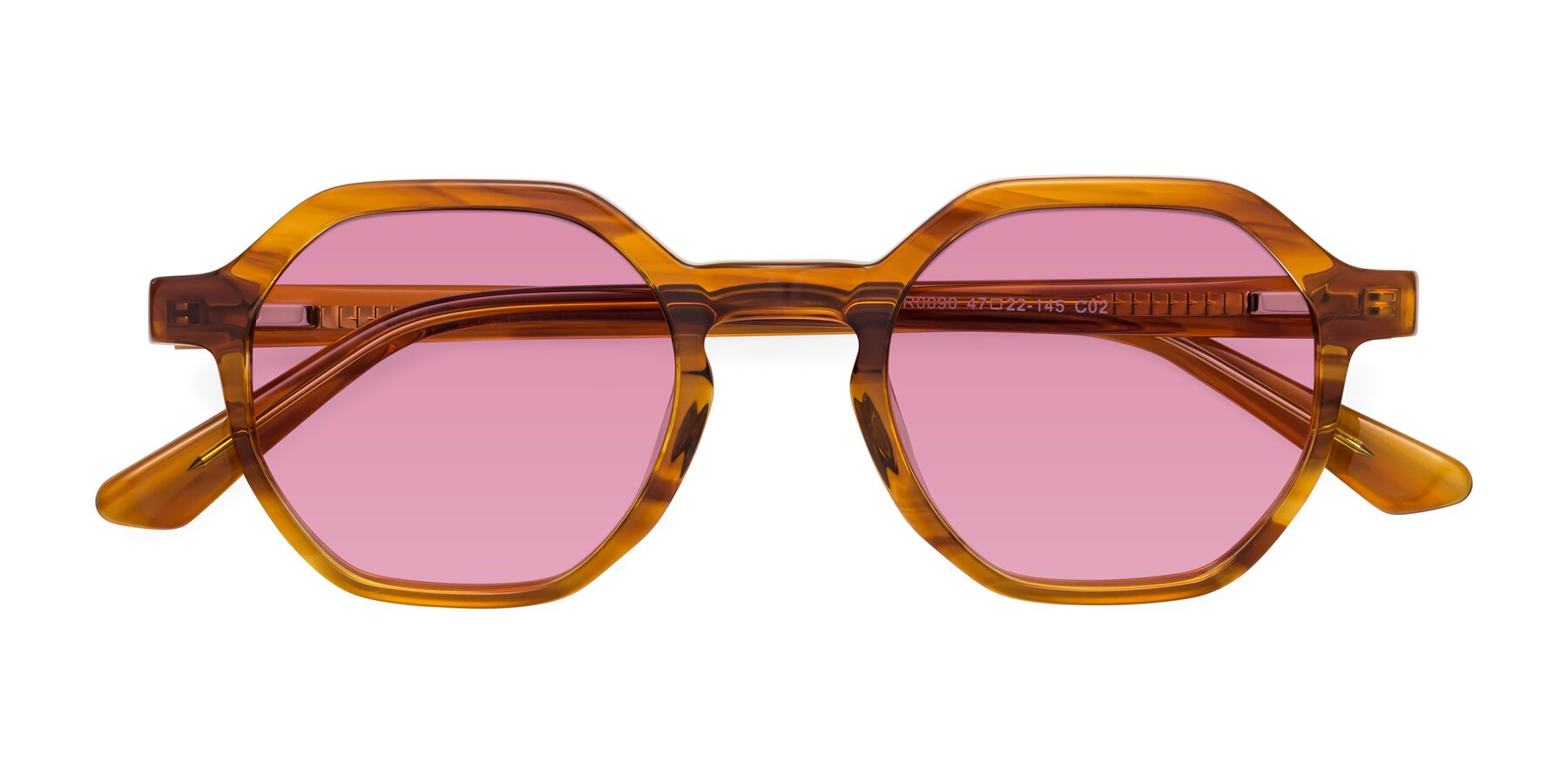 Folded Front of Lucian in Striped Amber with Medium Wine Tinted Lenses