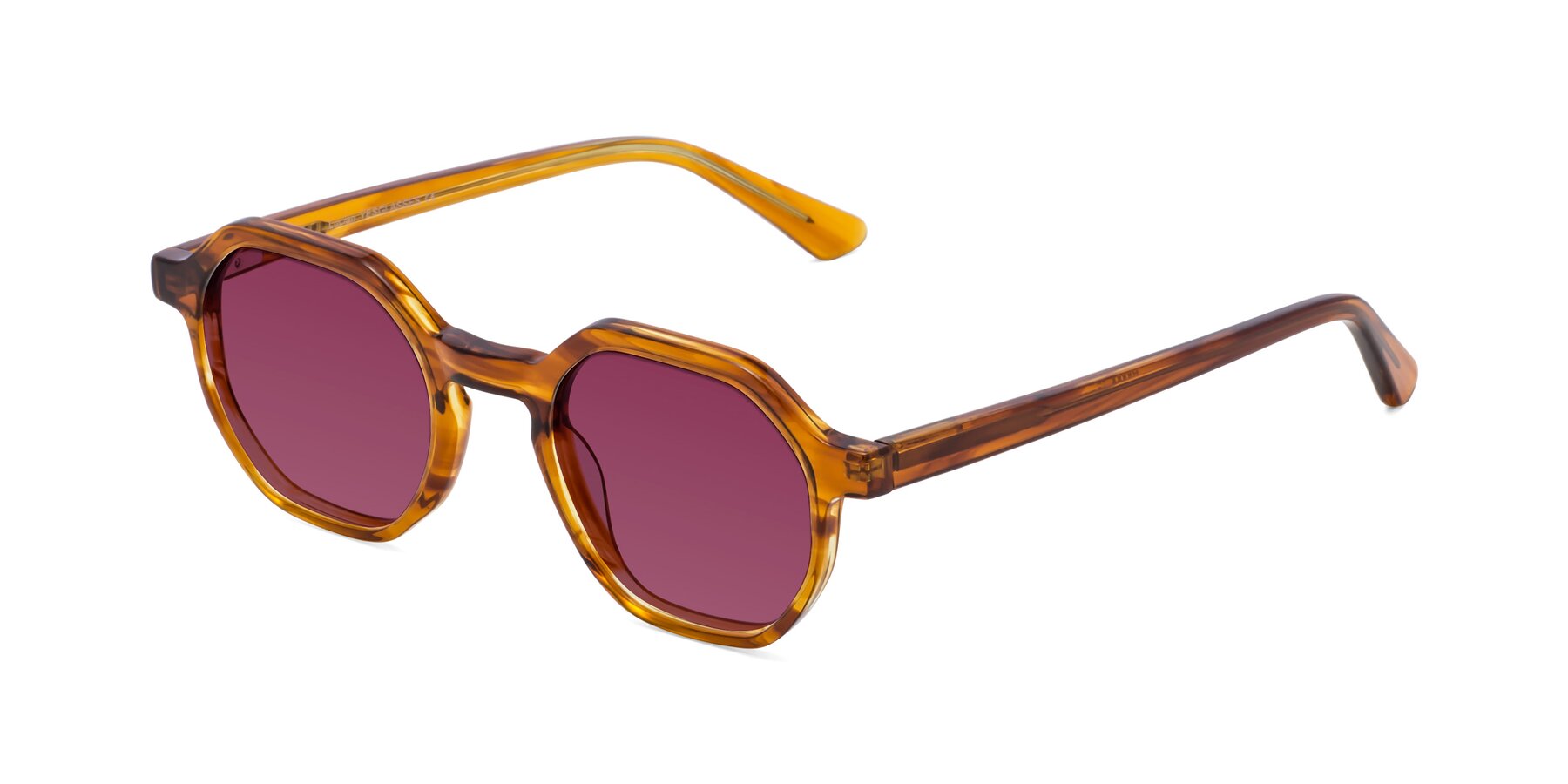 Angle of Lucian in Striped Amber with Wine Tinted Lenses