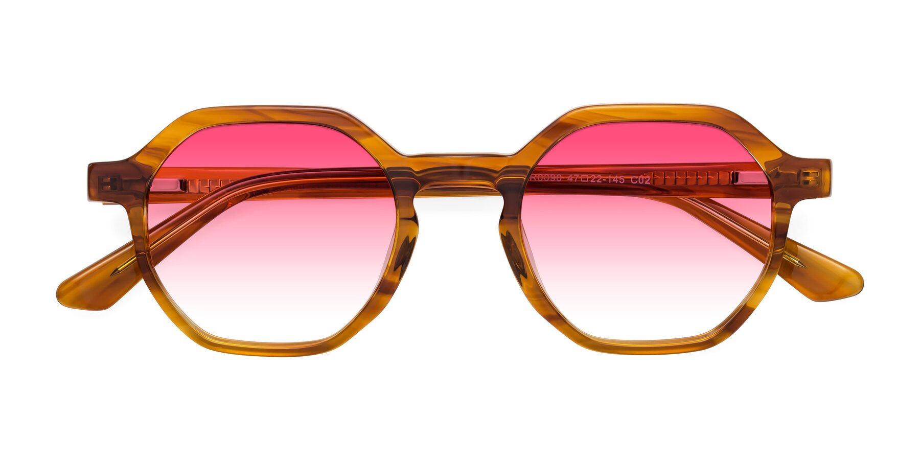 Folded Front of Lucian in Striped Amber with Pink Gradient Lenses