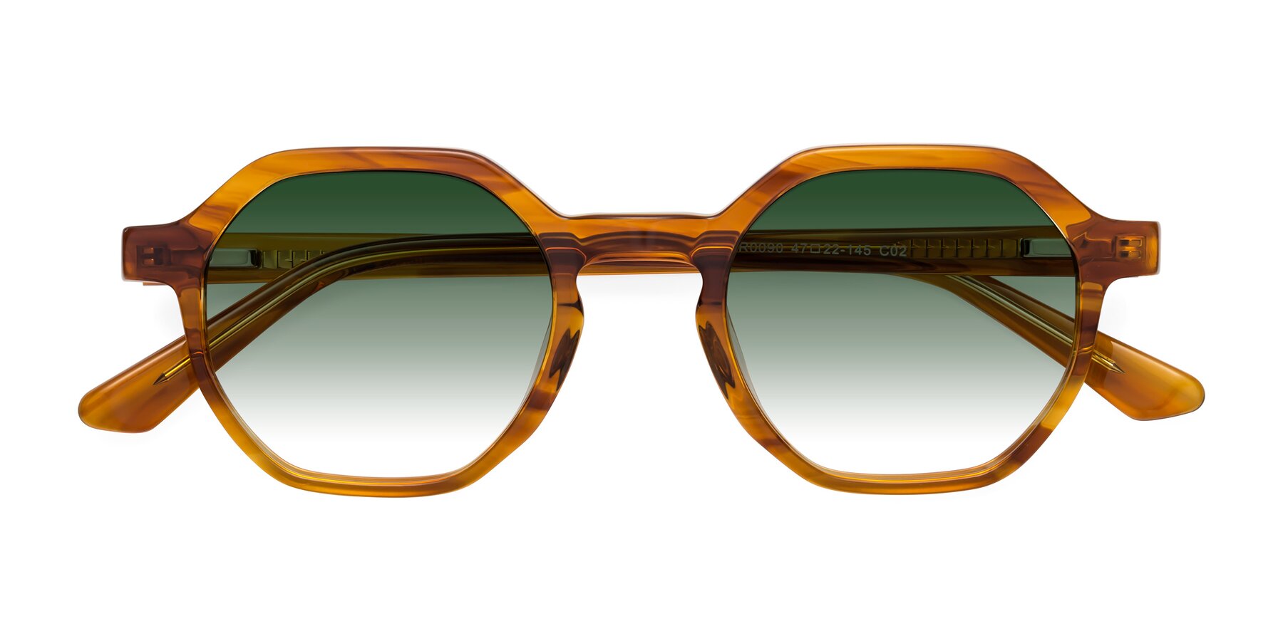 Folded Front of Lucian in Striped Amber with Green Gradient Lenses