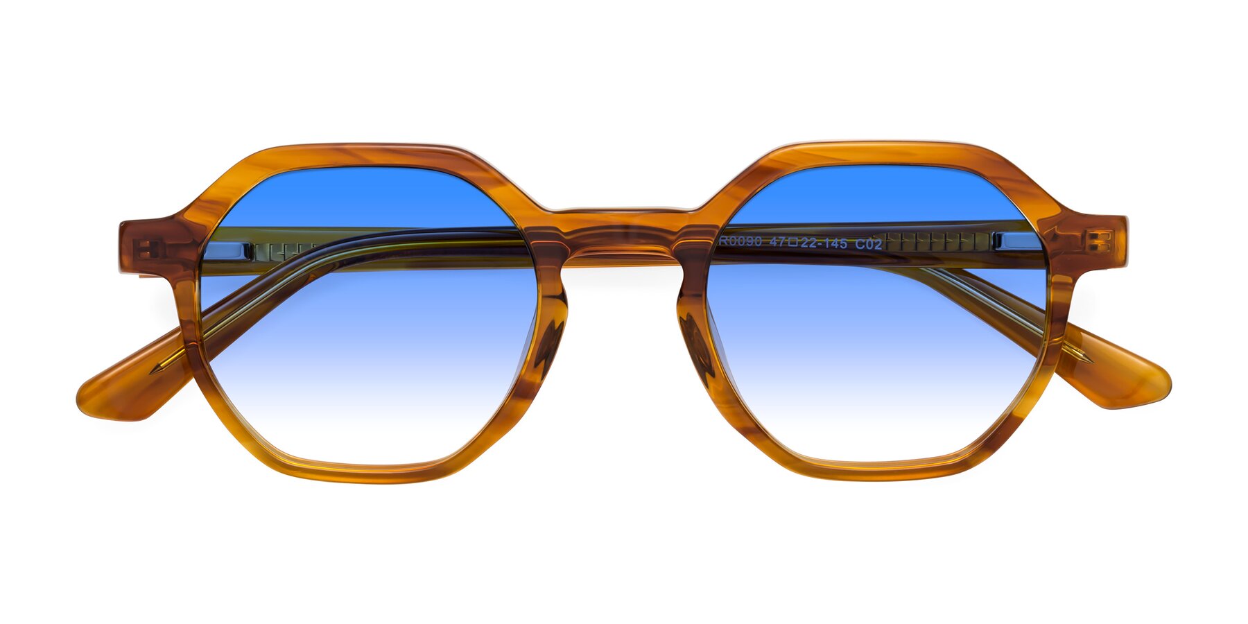 Folded Front of Lucian in Striped Amber with Blue Gradient Lenses