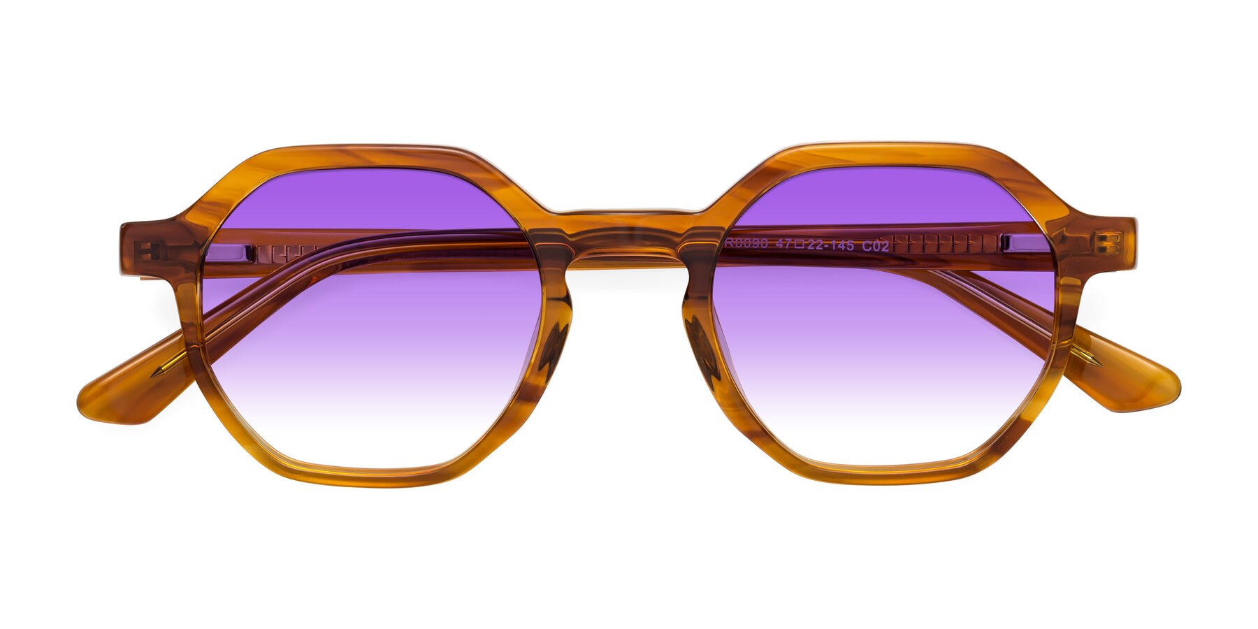 Folded Front of Lucian in Striped Amber with Purple Gradient Lenses