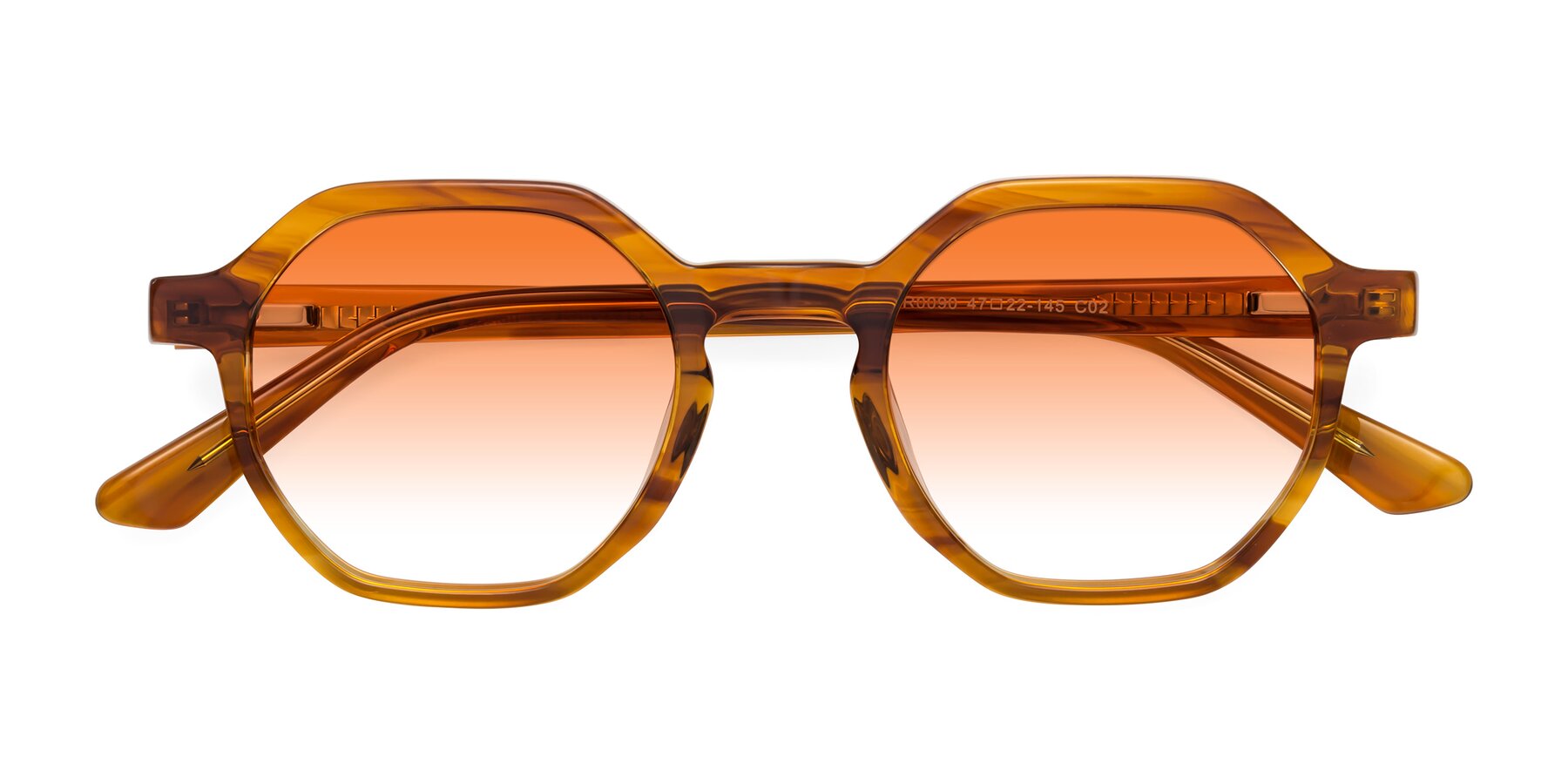 Folded Front of Lucian in Striped Amber with Orange Gradient Lenses