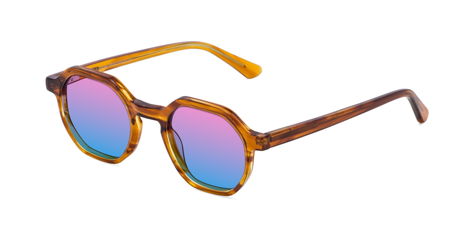 Angle of Lucian in Striped Amber with Pink / Blue Gradient Lenses