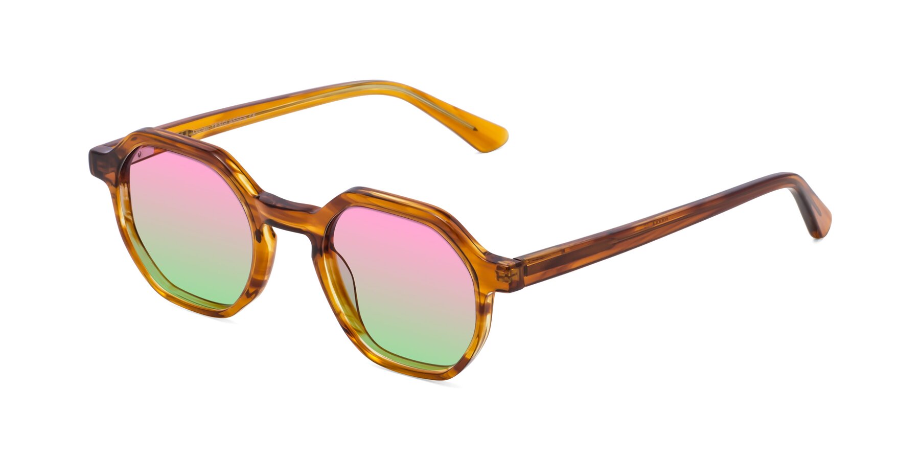 Angle of Lucian in Striped Amber with Pink / Green Gradient Lenses