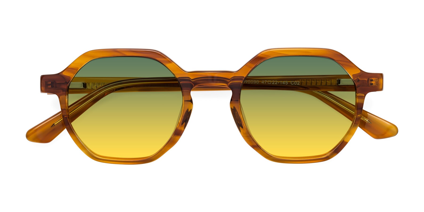 Folded Front of Lucian in Striped Amber with Green / Yellow Gradient Lenses