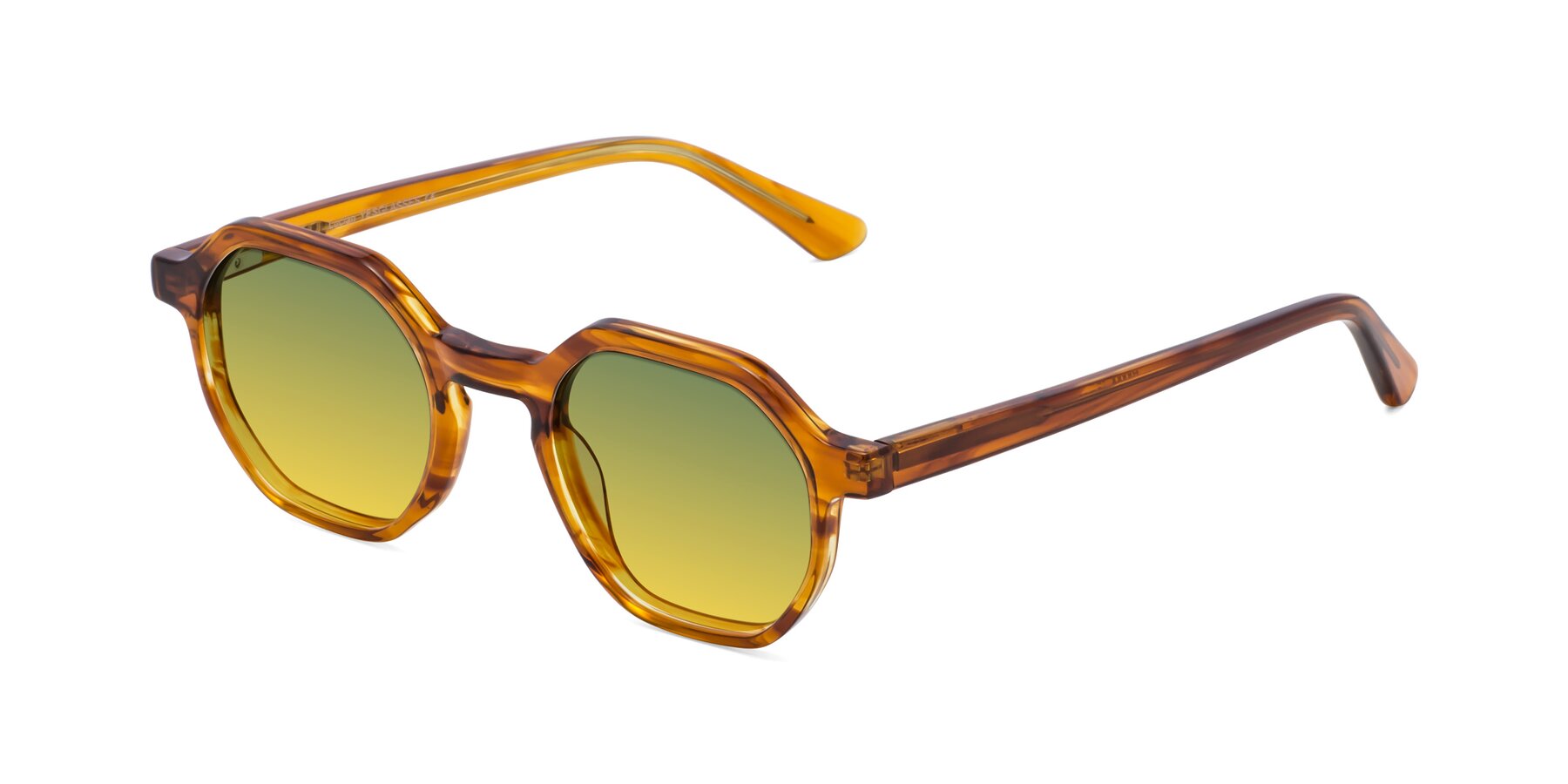 Angle of Lucian in Striped Amber with Green / Yellow Gradient Lenses