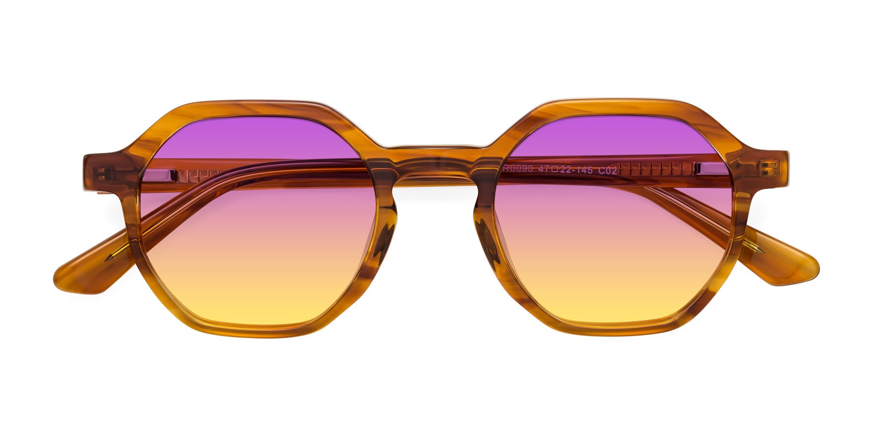 Folded Front of Lucian in Striped Amber with Purple / Yellow Gradient Lenses