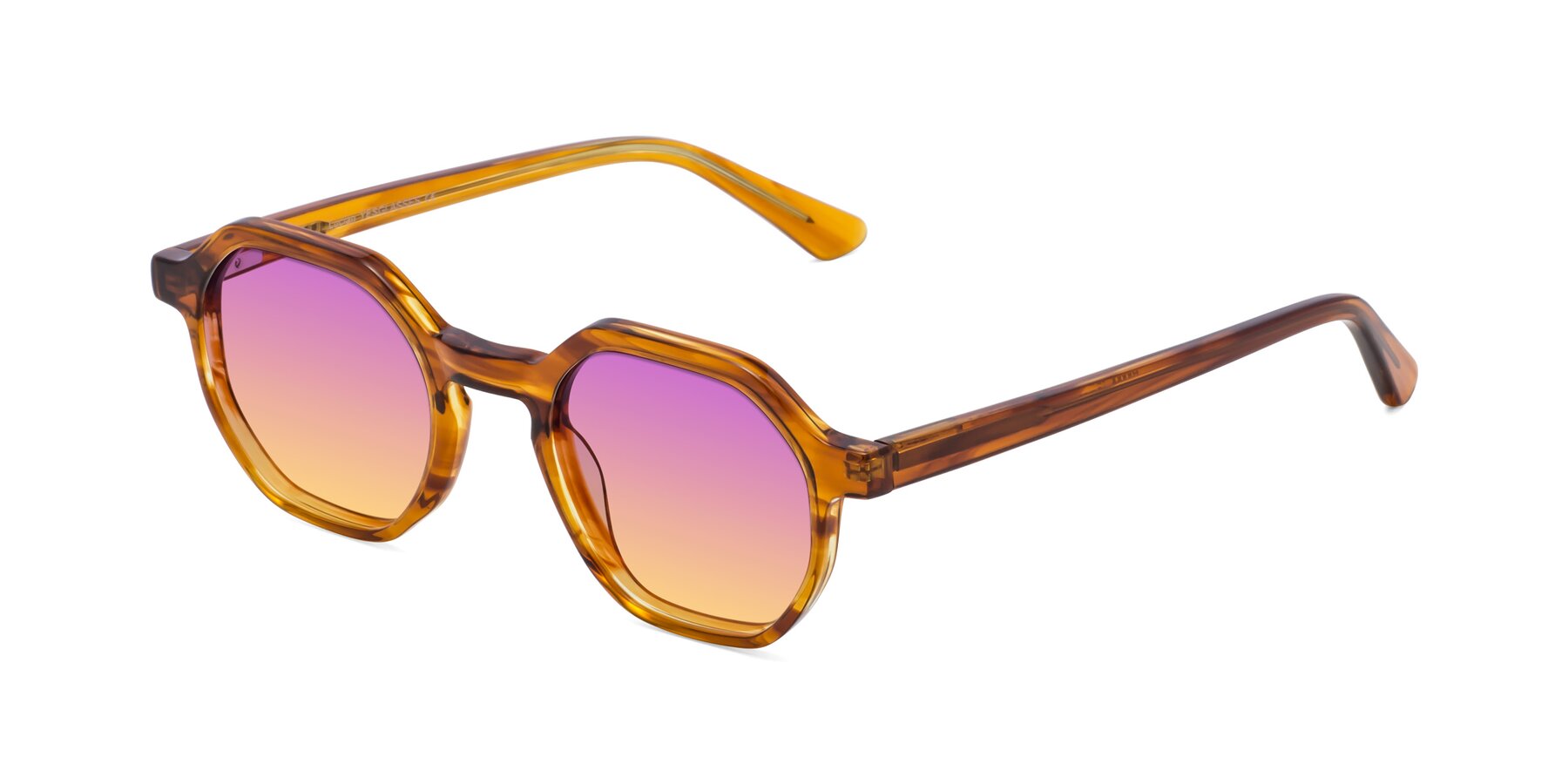 Angle of Lucian in Striped Amber with Purple / Yellow Gradient Lenses