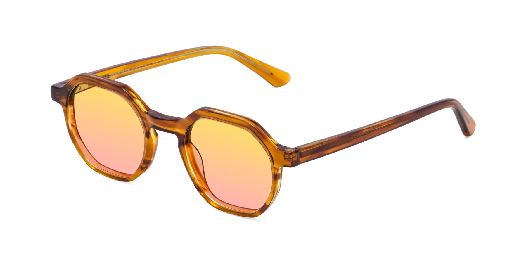 Angle of Lucian in Striped Amber with Yellow / Pink Gradient Lenses