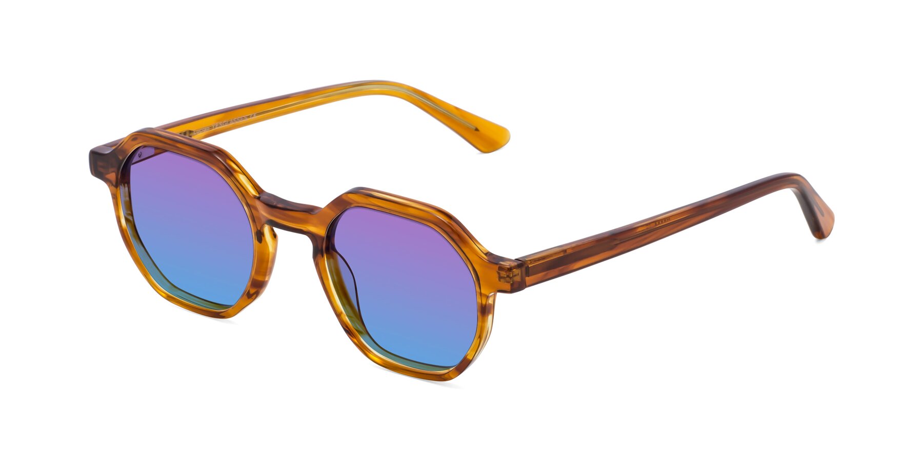 Angle of Lucian in Striped Amber with Purple / Blue Gradient Lenses