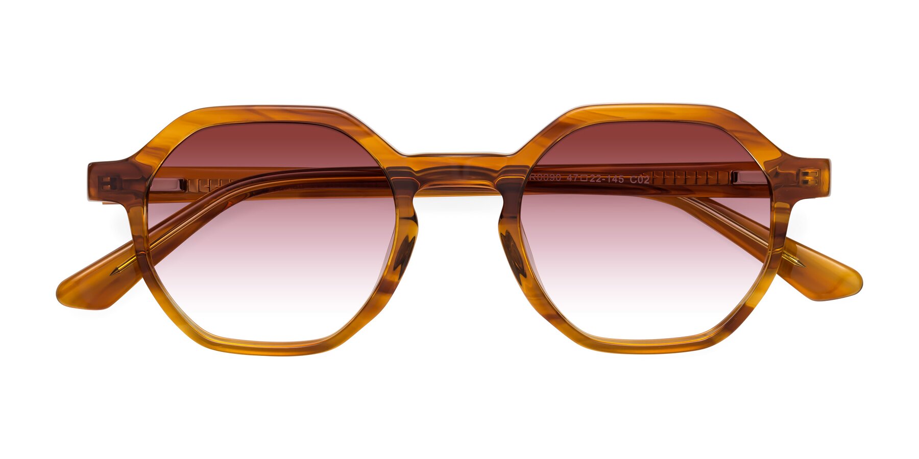 Folded Front of Lucian in Striped Amber with Garnet Gradient Lenses