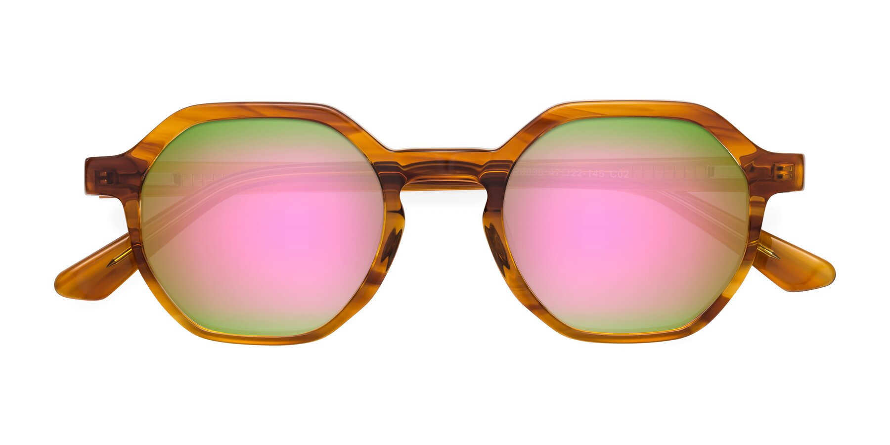 Folded Front of Lucian in Striped Amber with Pink Mirrored Lenses