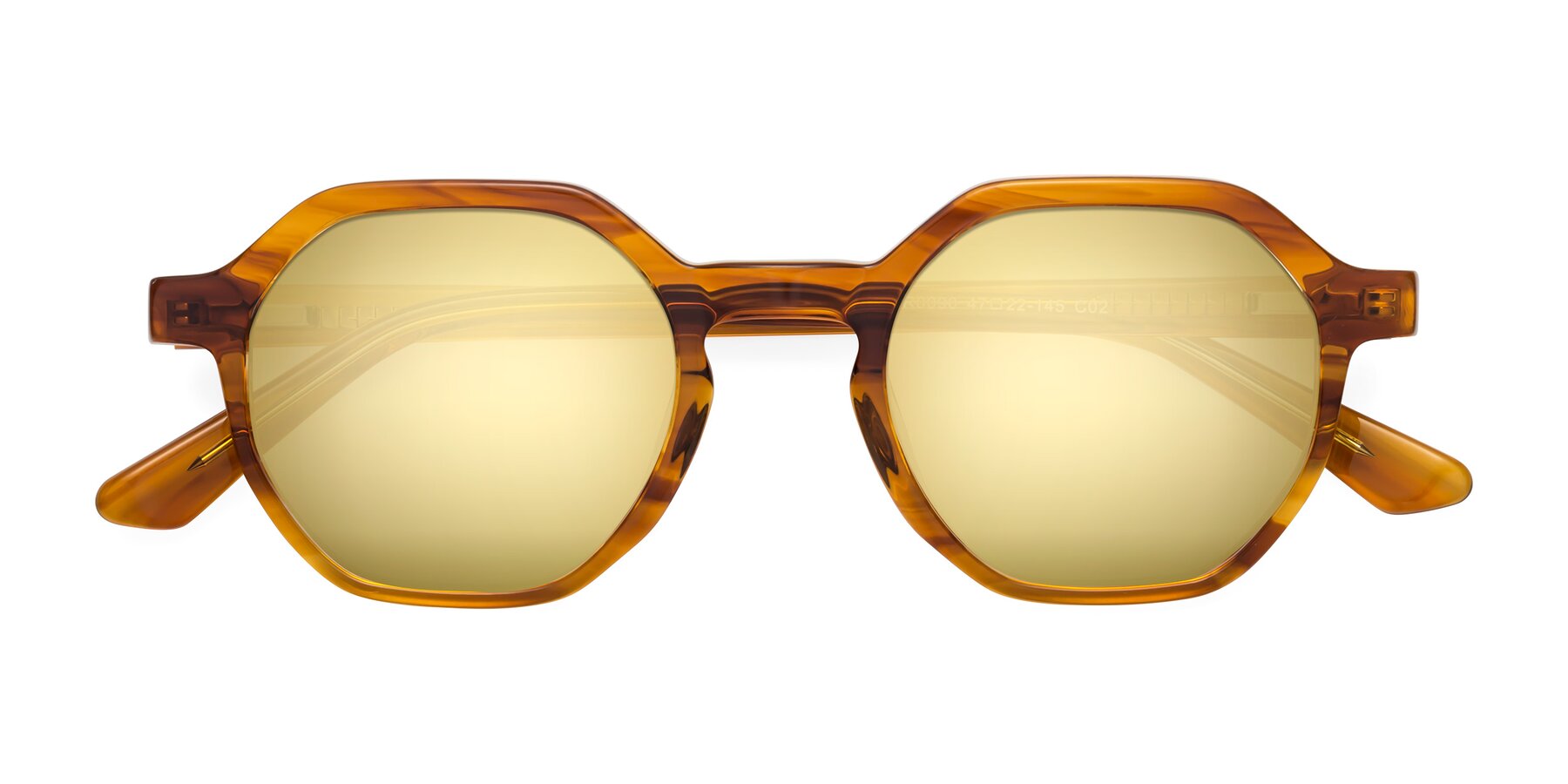 Folded Front of Lucian in Striped Amber with Gold Mirrored Lenses