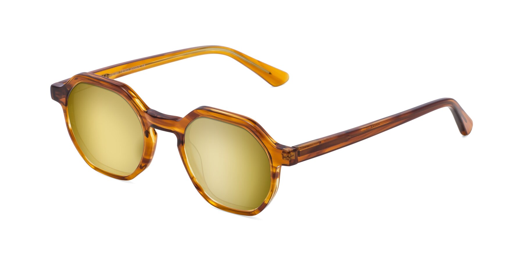 Angle of Lucian in Striped Amber with Gold Mirrored Lenses