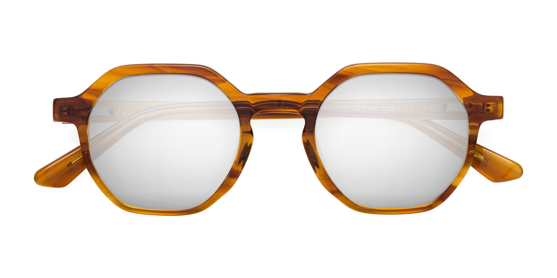 Folded Front of Lucian in Striped Amber with Silver Mirrored Lenses