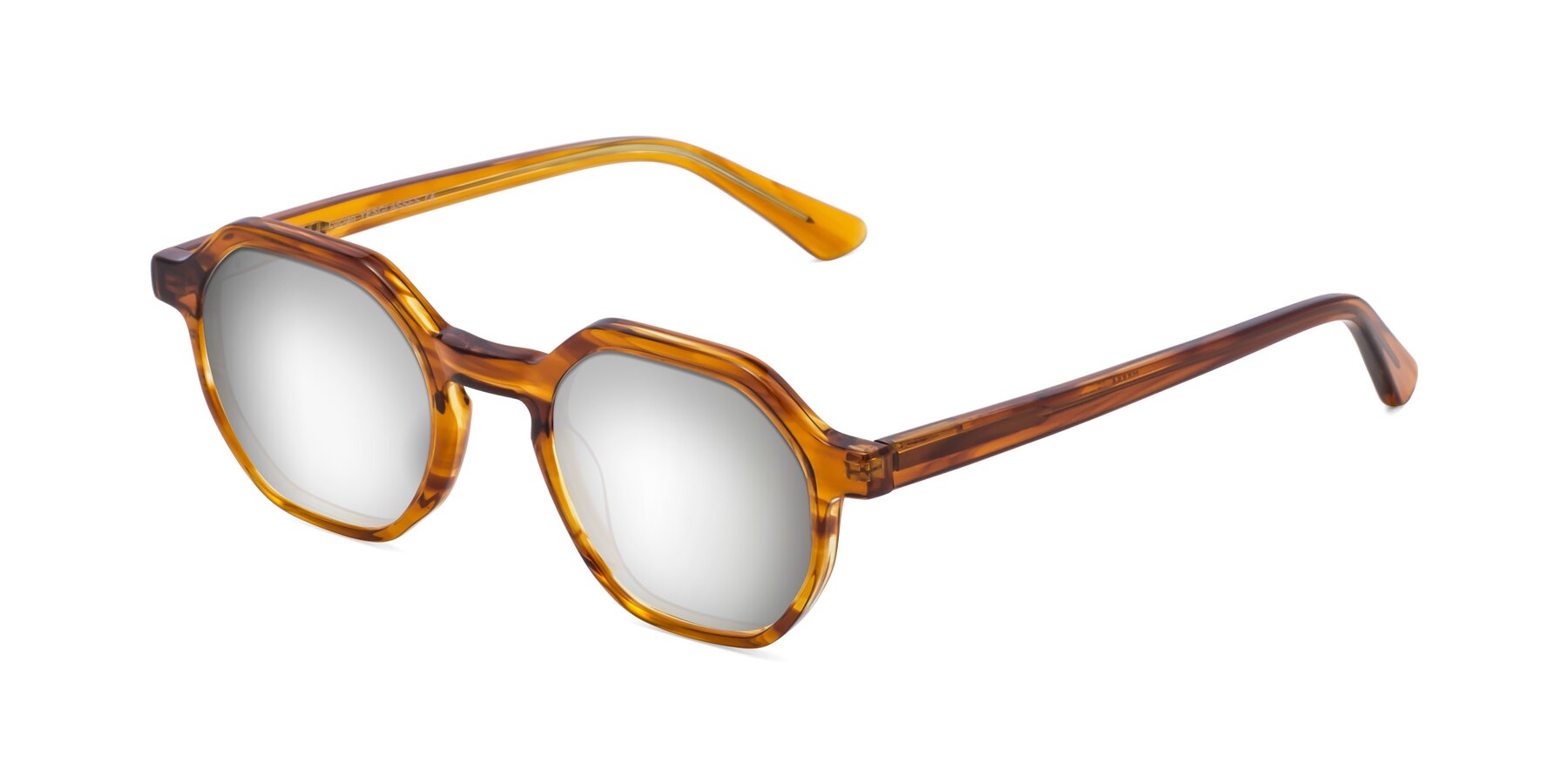 Angle of Lucian in Striped Amber with Silver Mirrored Lenses